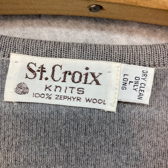 St Croix Zephyr Wool L Long Grey Long Sleeve V Neck Sweater Pullover - Picture 2 of 6